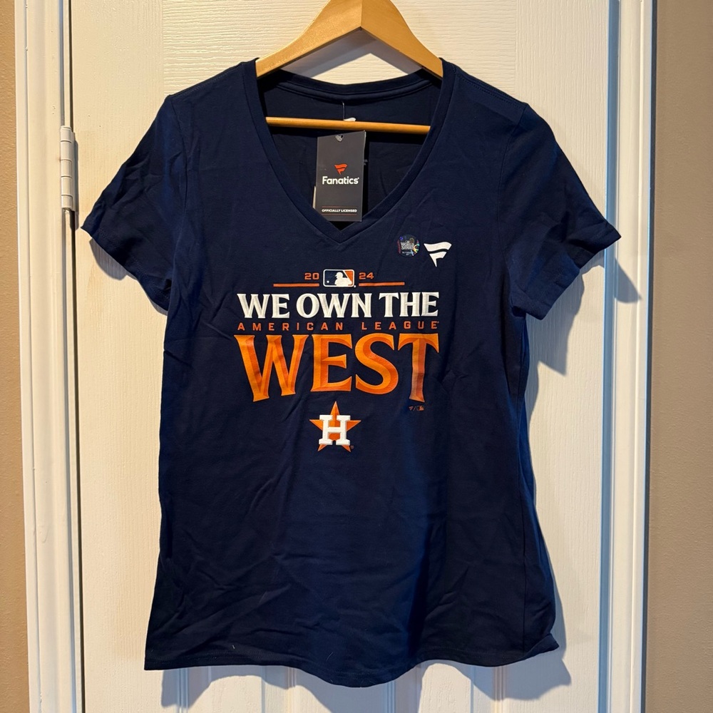 Houston Astros Top Fanatics Women's Shirt Navy Graphic Tee V-Neck Medium NEW